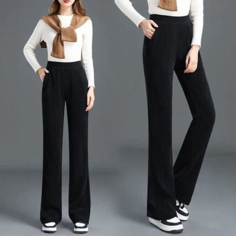 Pantalon Fourré à Taille Élastique et Jambes Amples 