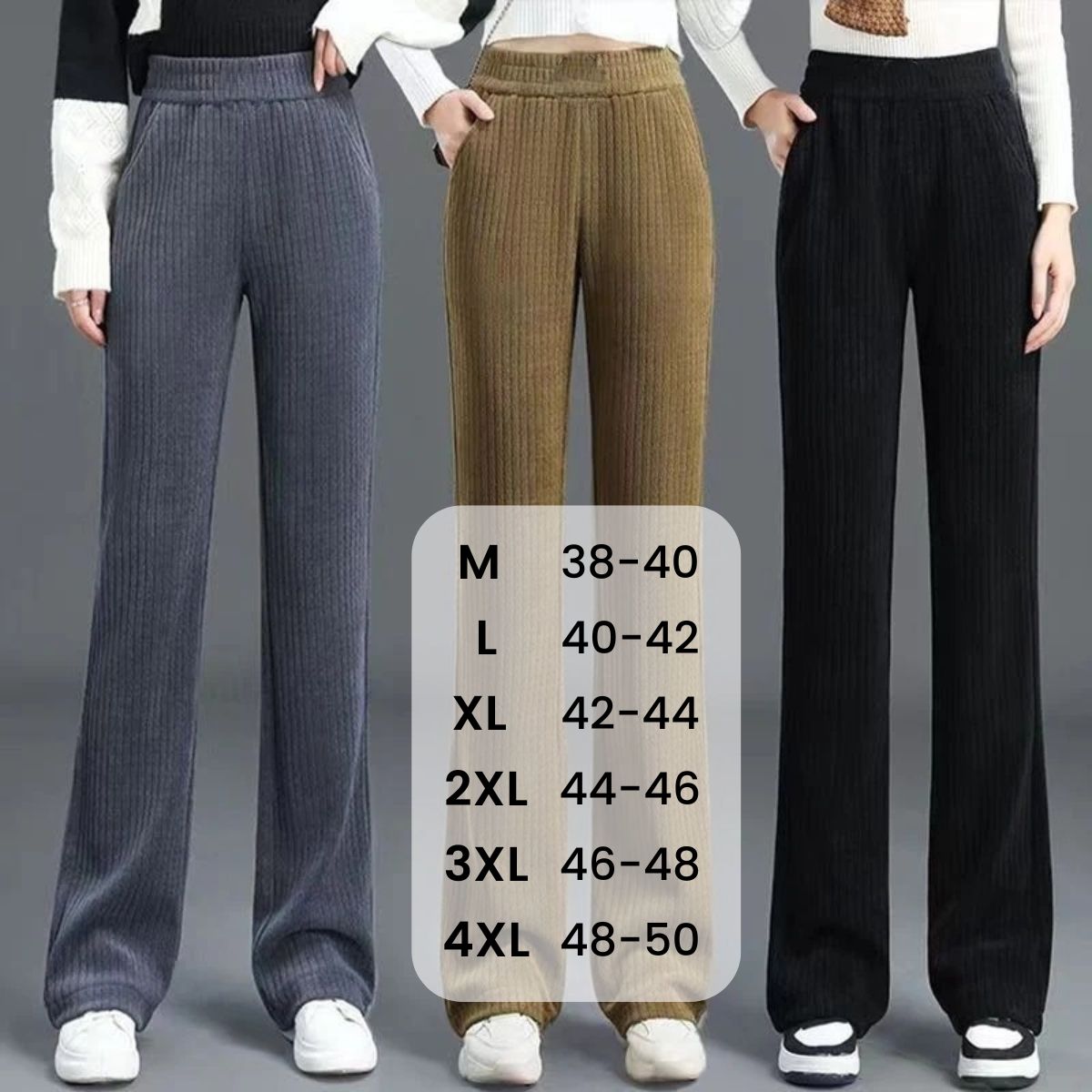 Pantalon Fourré à Taille Élastique et Jambes Amples 